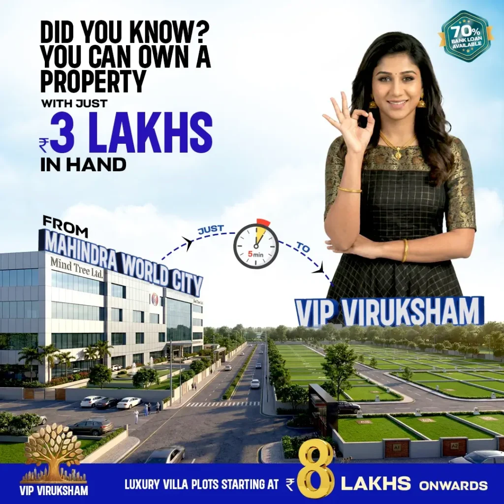 Affordable DTCP plots in Singaperumal Kovil Chennai near Mahindra World City starting from 3 lakhs in VIP Viruksham project